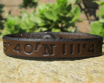 Personalized Leather Bracelet For Men Custom Bracelets Man Husband Gift Bracelet. Custom Coordinates Latitude Longitude Personalized Leather