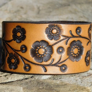 Leather Bracelet for Women, Wide Flower Vine, Womens leather bracelet, Leather Wristband Bracelet Women, Gift for Her, 3rd Anniversary Gift