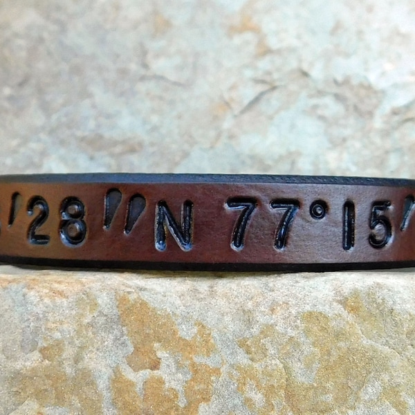 Mens Womens Leather Bracelet Latitude Longitude Bracelet, Personalized Bracelet, GPS Cuff, Men Leather Bracelet, Custom Coordinates Bracelet