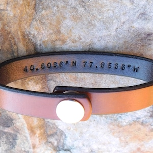 Personalized Leather Bracelet For Men Custom Bracelets Man Husband Gift Bracelet. Custom Coordinates GPS Hidden Message Personalized Leather