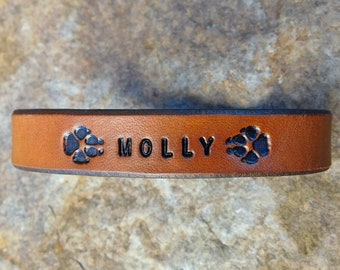 In Loving Memory Sympathy Gift Leather Bracelet Personalized Memorial Pet Dog Cat Remembrance Jewelry, Sympathy Gift, Dog Paw Print Pet Loss
