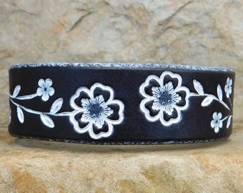 Leather Bracelet for Women, Black Cherry Blossom Womens leather bracelet, Leather bracelet women, Gift for Her, Bridesmaid Gift, Custom Gift