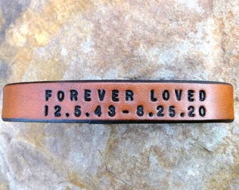 In Loving Memory Leather Bracelet, Forever Loved Memorial Bracelet, Personalized In Loving Memory of Dad Mother, Mourning, Loss of Loved One