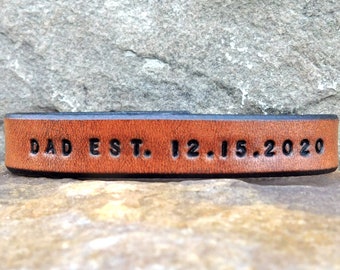 Personalized Leather Bracelet, New Dad Gift, Mens Bracelet Cuff, Dad Est. Fathers Day, Established Date, First Father's Day, My Forever Hero