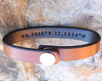 Personalized Leather Bracelet For Men Custom Bracelets Man Husband Gift Bracelet. Custom Coordinates GPS Hidden Message Personalized Leather