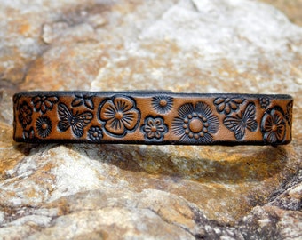 Leather Bracelet for Women, Butterfly Flowers, Womens leather bracelet Cuff, Leather Wristband Bracelet Women, Gift for Her, 3rd Anniversary