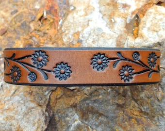 Womens Leather Bracelet, Sunflower Daisy Vine, Womens leather bracelet Cuff, Leather Wristband Bracelet Women, Gift for Her, 3rd Anniversary