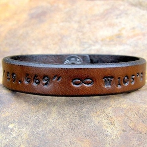 Custom Coordinates Latitude Longitude Personalized Mens Womens Leather Bracelet Cuff Infinity Symbol Couples Jewelry Wedding 3rd Anniversary