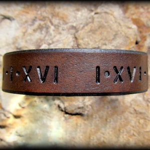 Customized Leather Roman Numeral Bracelet, Personalized Mens, Personalized Womens, 3rd Anniversary Gift, Roman Numeral, Gift For Him or Her