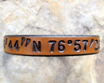 Personalized Leather Bracelet For Men Custom Bracelets Man Husband Gift Bracelet. Custom Coordinates Latitude Longitude Personalized Leather
