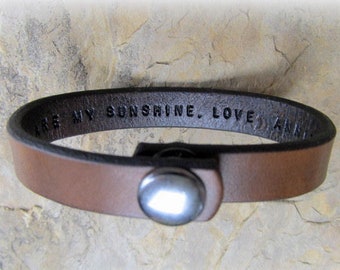 Personalized Mens Womens Leather Bracelet Custom Coordinates Latitude Longitude Inside Secret Message Cuff Your Eyes Only Men His and Hers