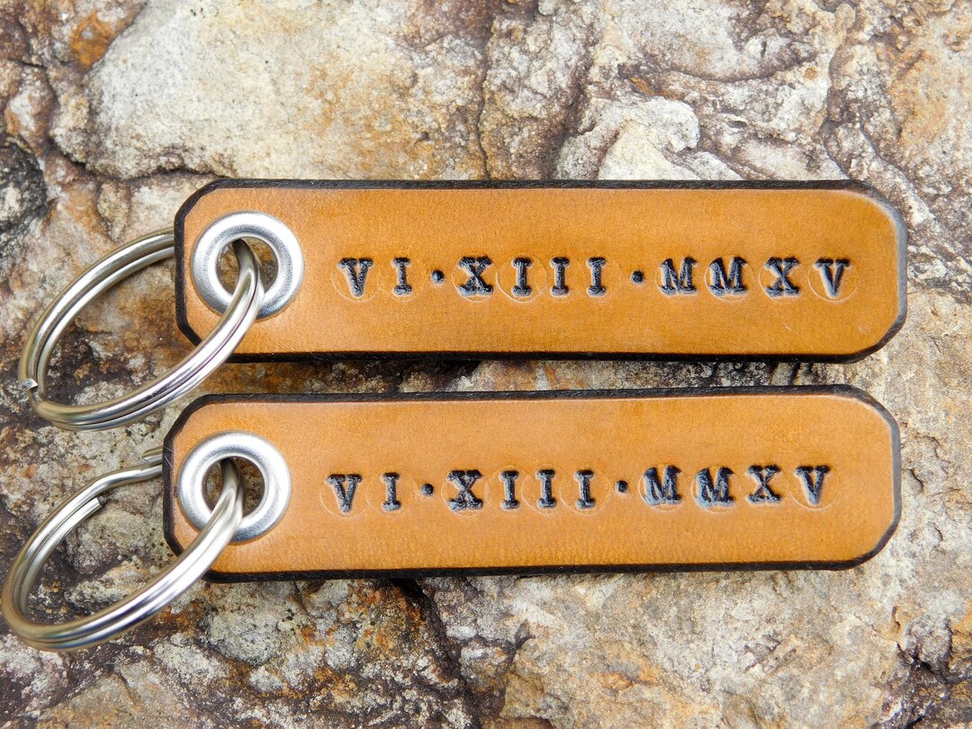 Custom Roman Numeral Keychian Set, 3rd Anniversary Gift, Leather Key ...