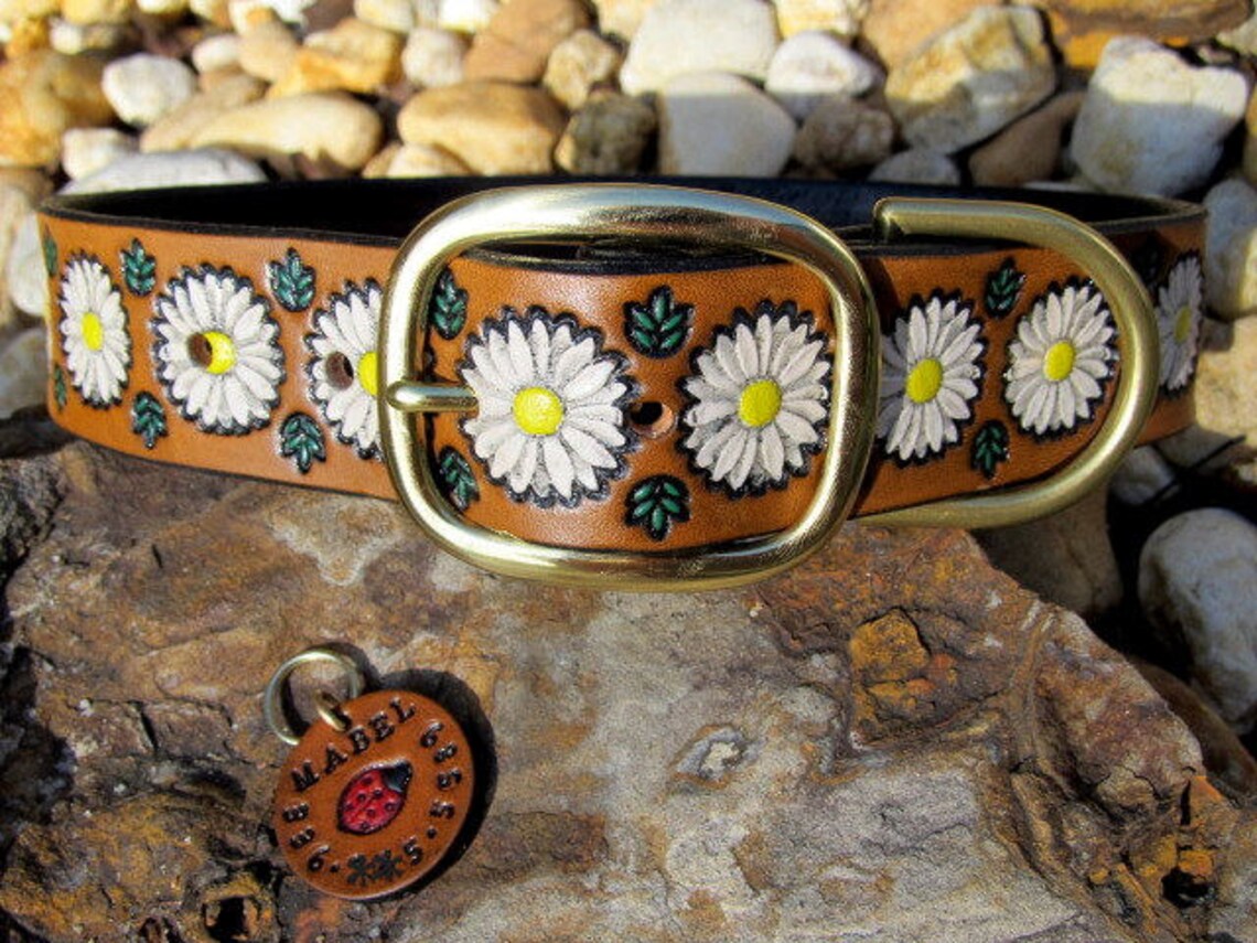 Daisy Dog Collar Leather Dog Collar Large Dog Collar Etsy