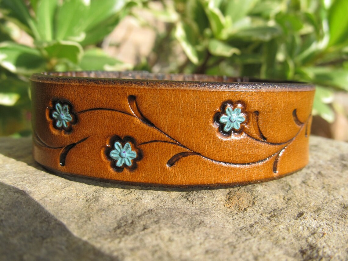 Leather Bracelet for Women Flowers on a Vine Womens Leather Etsy