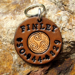 Custom Leather Dog Tag - Personalized Pet name and phone number Pet ID Tag Dog Tag Custom Pet Tag - Celtic Swirl - silent - Male or Female