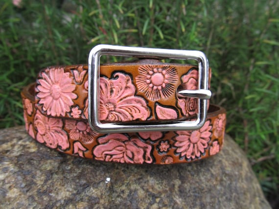 Hand Painted Tooled Leather Collar - 1 Inch Wide - Flower  display picture 3