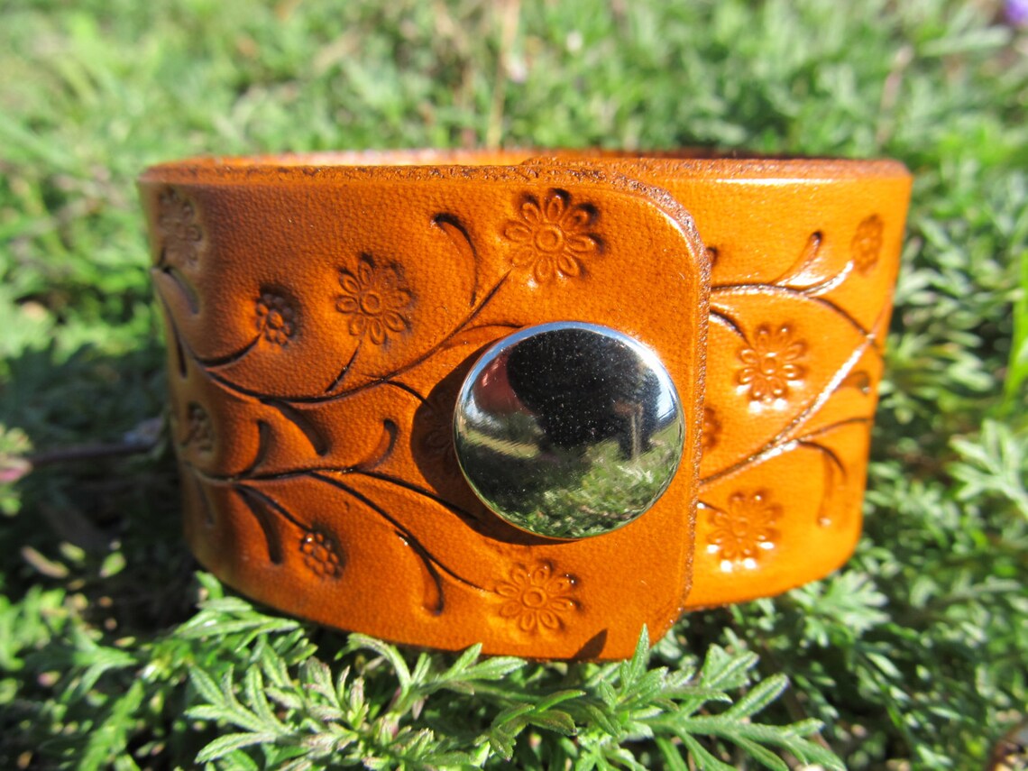 Leather Bracelet for Women Wide Flower Vine Womens Leather Etsy