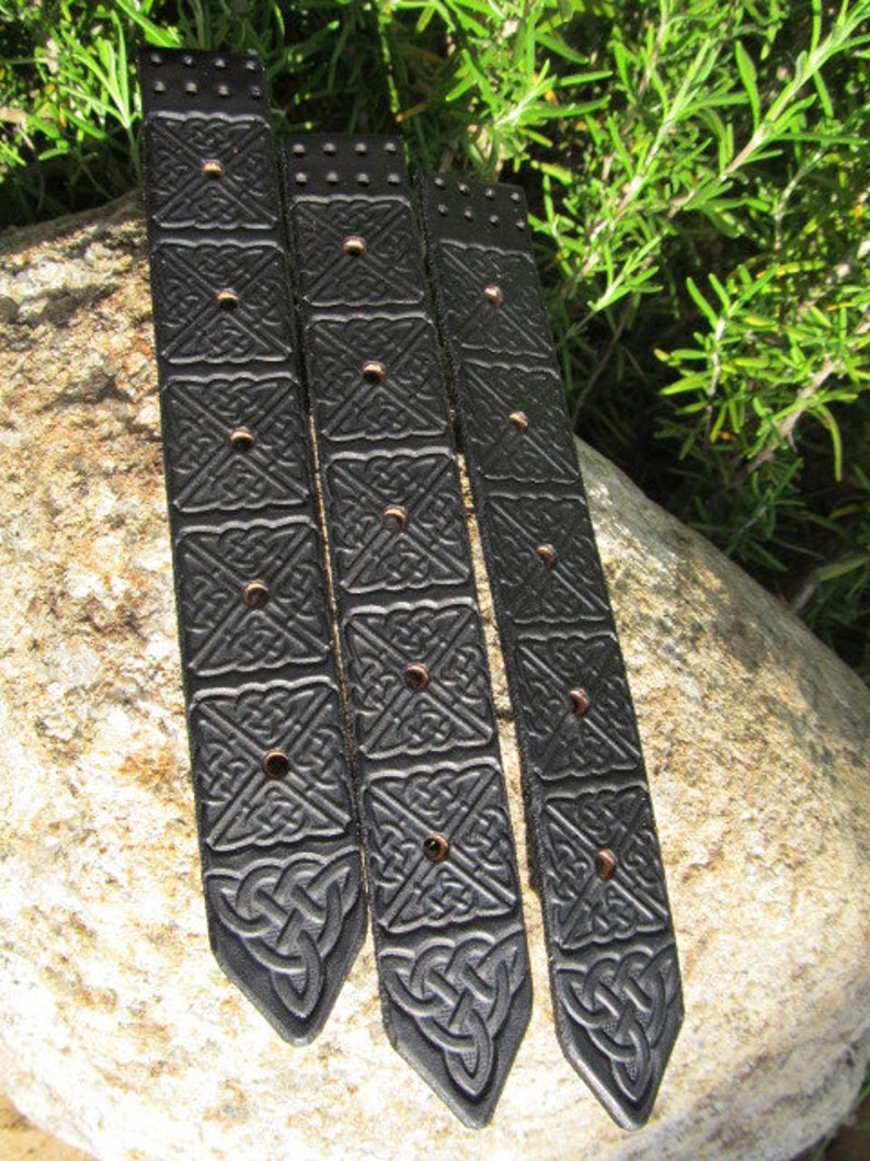 Hand Tooled Leather Kilt Straps Set of 3 Black or Brown Etsy