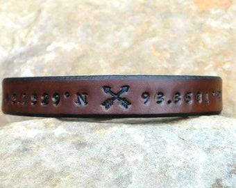 Leather Bracelet Mens Womens Latitude Longitude Bracelet, Personalized Bracelet, GPS Cuff, Men Leather Bracelet, Custom Coordinates Bracelet