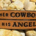 Her Cowboy His Angel - His Hers Hand Tooled Leather Bracelet Custom Personalized Cuff - Set of Two, Pair of Bracelets - Snap