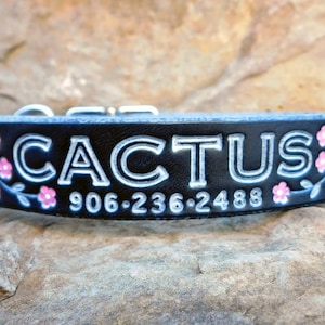 Personalized Leather Dog Collar, Custom Leather Dog Collar, Personalized Gift, Petite Flower Vine, Personalized Collar, Free Name Number