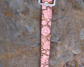 Hand Painted Tooled Leather Collar - 1 Inch Wide - Flower  display picture 1