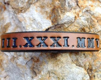 Leather Roman Numeral Bracelet, Anniversary Gift For Men Women Bracelet, Anniversary Bracelet For Boyfriend, Personalized Gift For Him Her