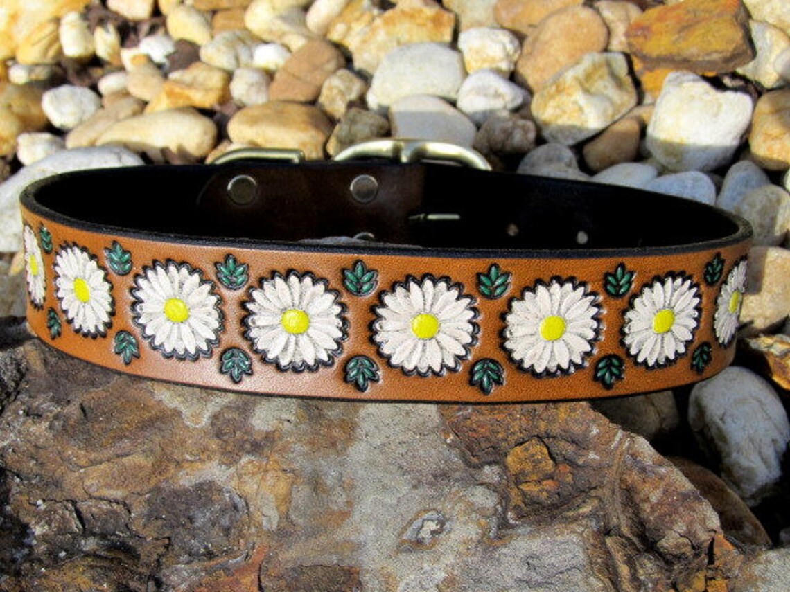 Daisy Dog Collar Leather Dog Collar Large Dog Collar Etsy