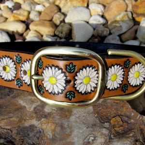 Daisy Dog Collar, Leather Dog Collar,  Large Dog Collar, Personalized Custom, Handmade Dog Collar, Flowers Dog Collar, Custom Dog Collar