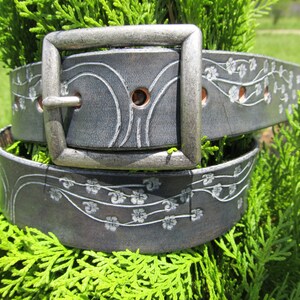 Leather Dog Collar, Whimsical Soft Black Floral Tree With Hidden Bird, Girl or Boy Dog, Custom Personalized Collar, Large Dog Breed Collar image 4