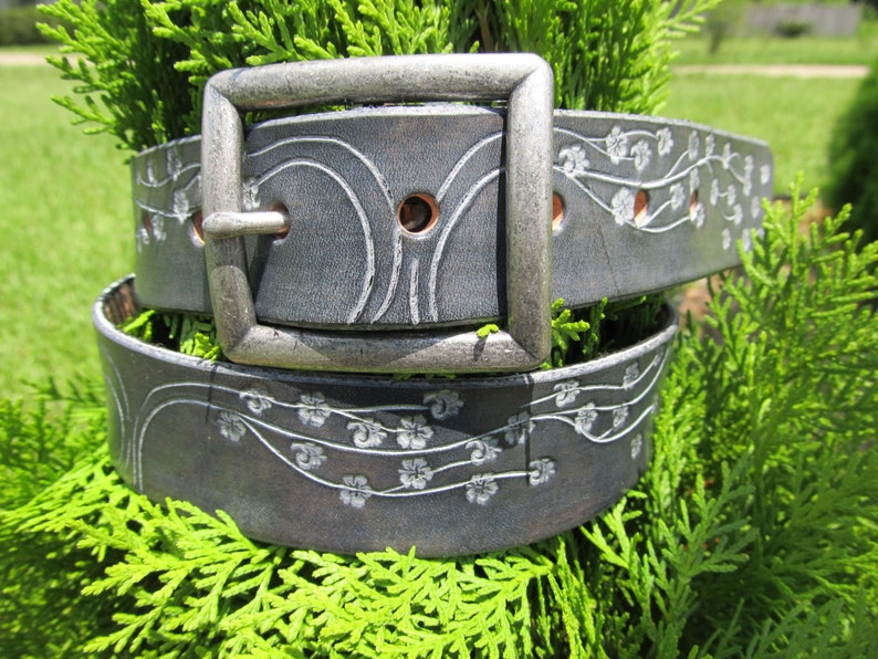 Leather Dog Collar, Whimsical Soft Black Floral Tree With Hidden Bird, Girl or Boy Dog, Custom Personalized Collar, Large Dog Breed Collar image 4