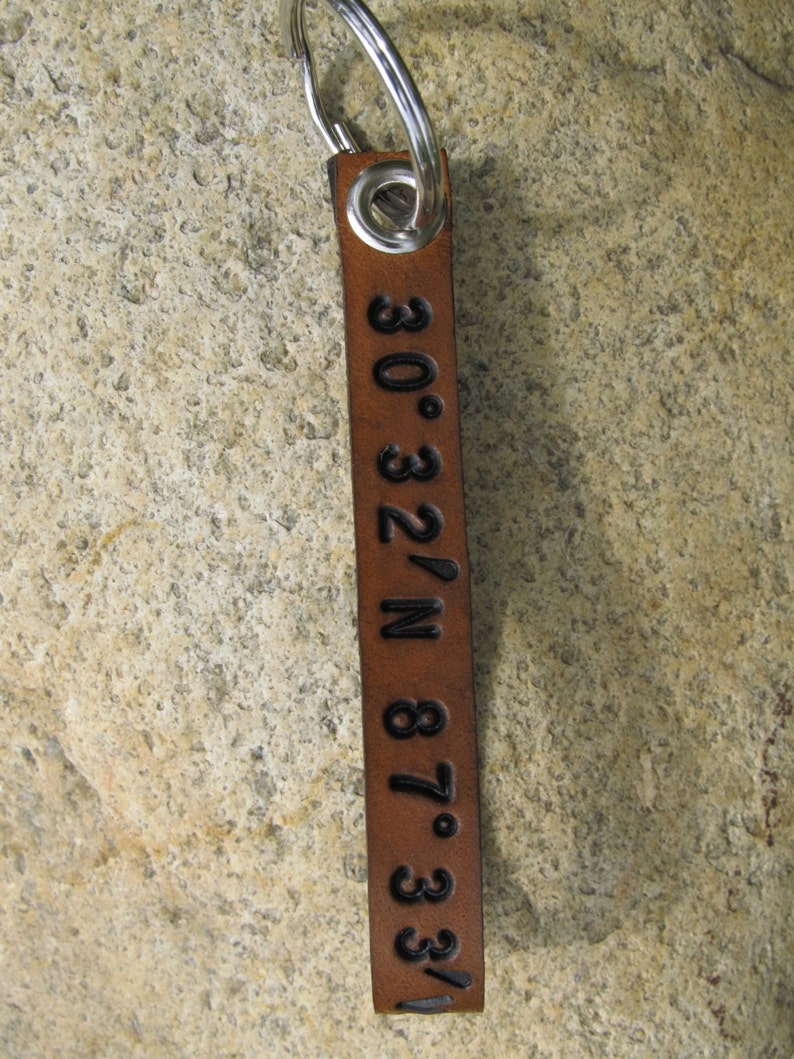 Personalized Custom Coordinates Longitude Latitude Keychain GPS Wedding Birthday or Third Anniversary Gift Men Women Sarah's Artistry image 4