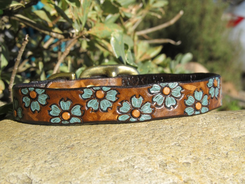 Leather Dog Collar 3/4 inch wide Hand Painted and Tooled Etsy