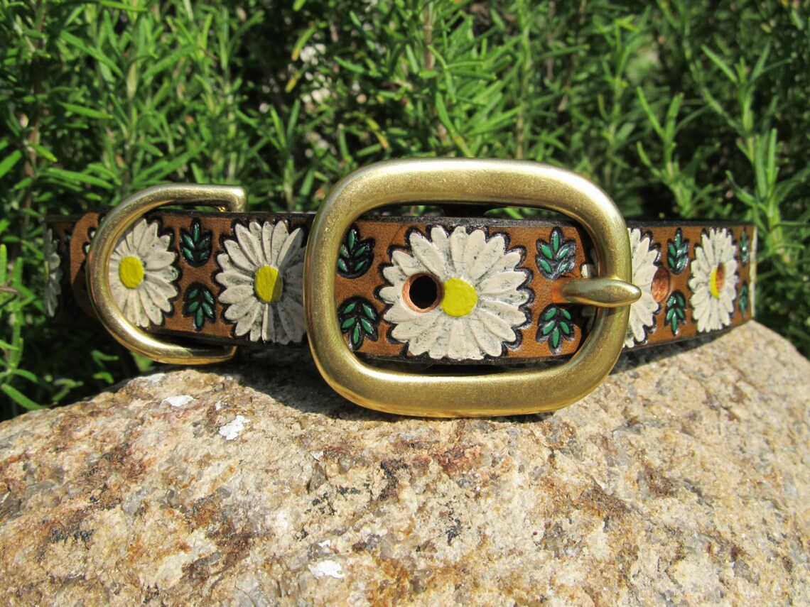 Daisy Dog Collar Leather Dog Collar Large Dog Collar Etsy