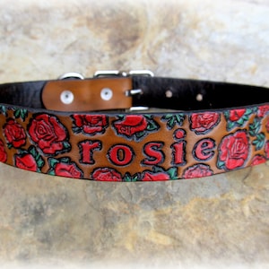 Rose Dog Collar, Leather Dog Collar, Large Dog Collar, 1 inch Personalized Custom Pet Gift Collar, Rose Garden Dog Collar, Custom Dog Collar