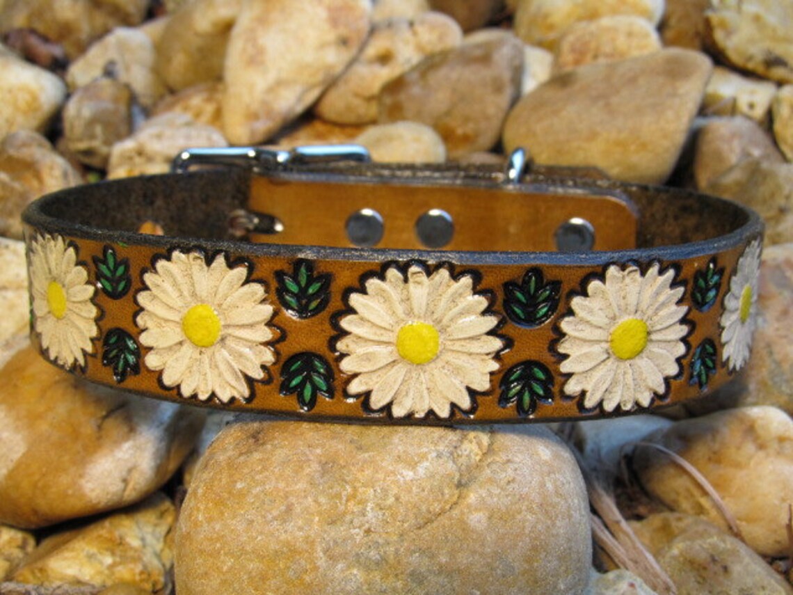 Daisy Dog Collar Leather Dog Collar Large Dog Collar Etsy