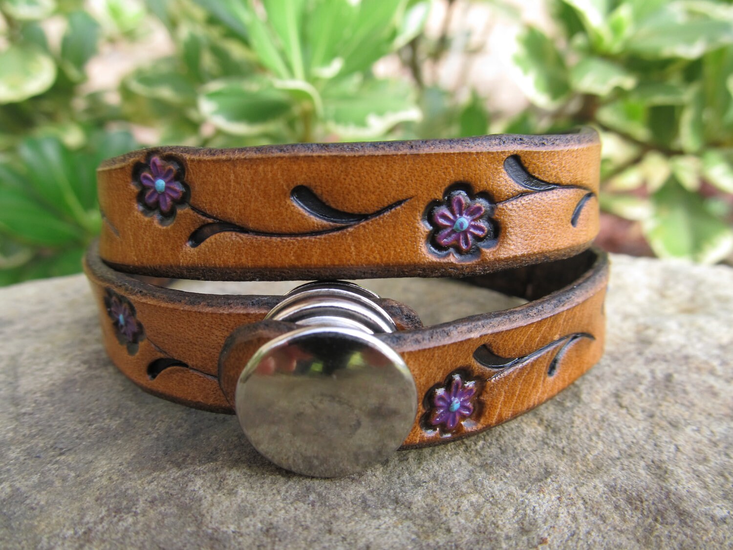 Leather Bracelet for Women Flower Double Wrap Womens Leather Etsy