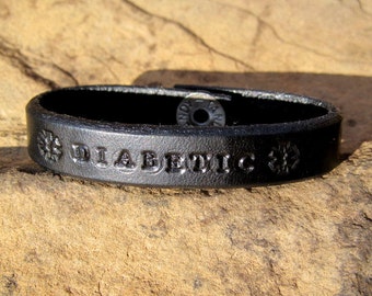 Mens Womens Leather Bracelet - Medical Alert Cuff - Custom Personalized Mens Womens Latitude Longitude Custom Coordinates Phone Number Name