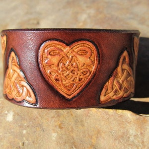 Leather Bracelet for Women or Men, Celtic Heart Knot, Womens Mens, Leather Wristband Bracelet Women, Gift for Her Him, 3rd Anniversary Gift