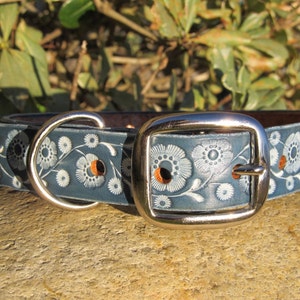 Personalized Leather Dog Collar, Custom Leather Dog Collar, Handmade Personalized Gift, Flower Vine, Personalized Collar, Name and Number