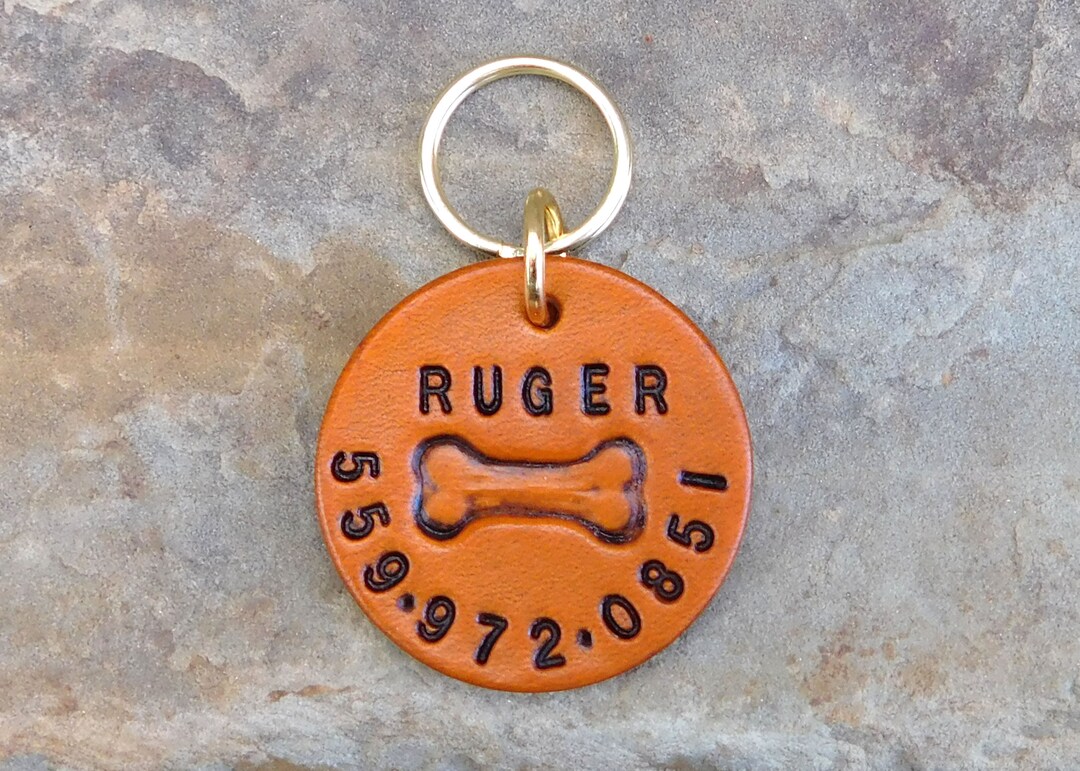 Custom Leather Dog Tag for Dogs Pet ID, Personalized Engraved Dog ID