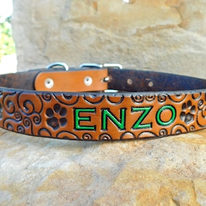 Personalized Dog Paw Leather Dog Collar, Custom Leather Dog Collar, Handmade Personalized Gift, Personalized Collar, Free Name Number