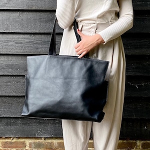 Black Leather Extra Large Half-Meter Carry-All Tote Bag