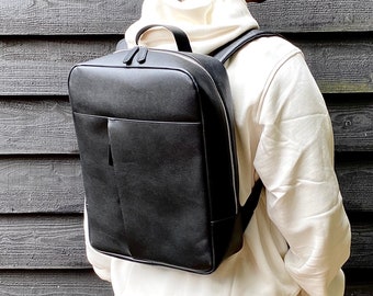 Black Leather Laptop Backpack