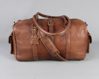 "Vintage Kind ""Drake"" Leder Wochenendtasche mit 2 Ende Klappentaschen in Traditionellen