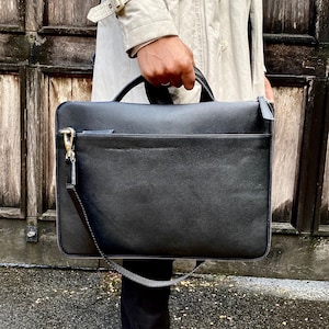 Black Leather Laptop Sleeve Bag