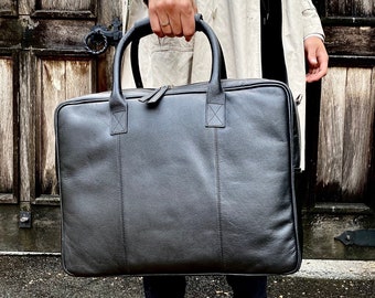 Black Leather Laptop Carry-All Bag