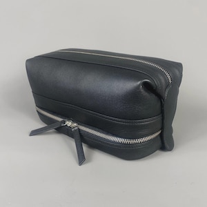 Black Leather Open Top Wash Bag