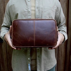 Seconds sale! Cognac Leather Zip Top Wash Bag