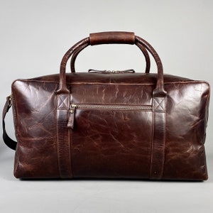 Large Cognac Leather Weekend Holdall image 4